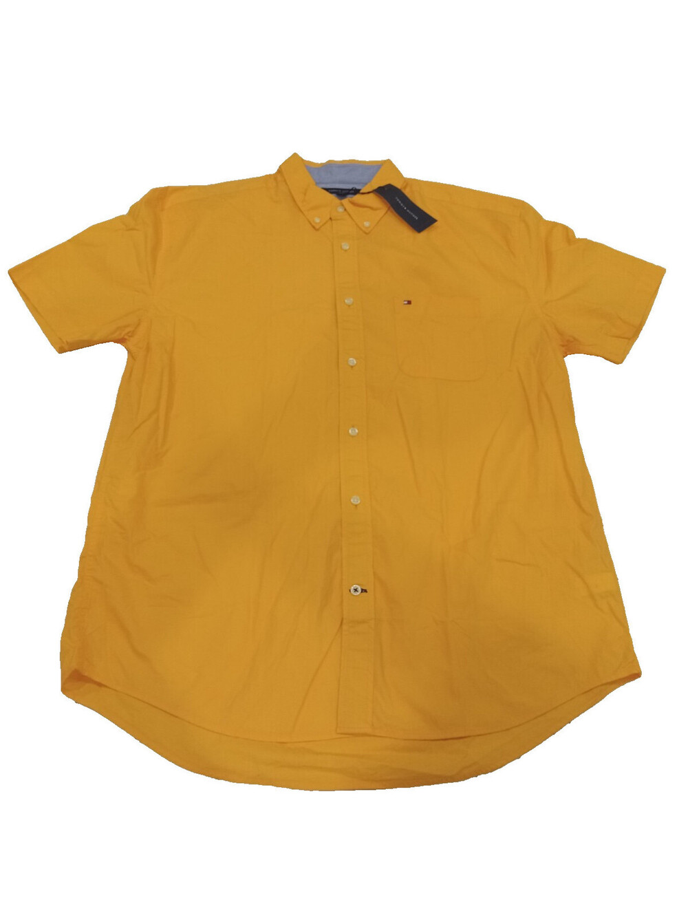 Tommy Hilfiger Shirt Mens XL Orange Short Sleeve Button Down Pocket Denim Trim X